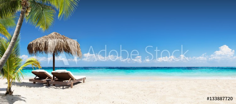 Picture of Chairs And Umbrella In Tropical Beach - Seascape Banner